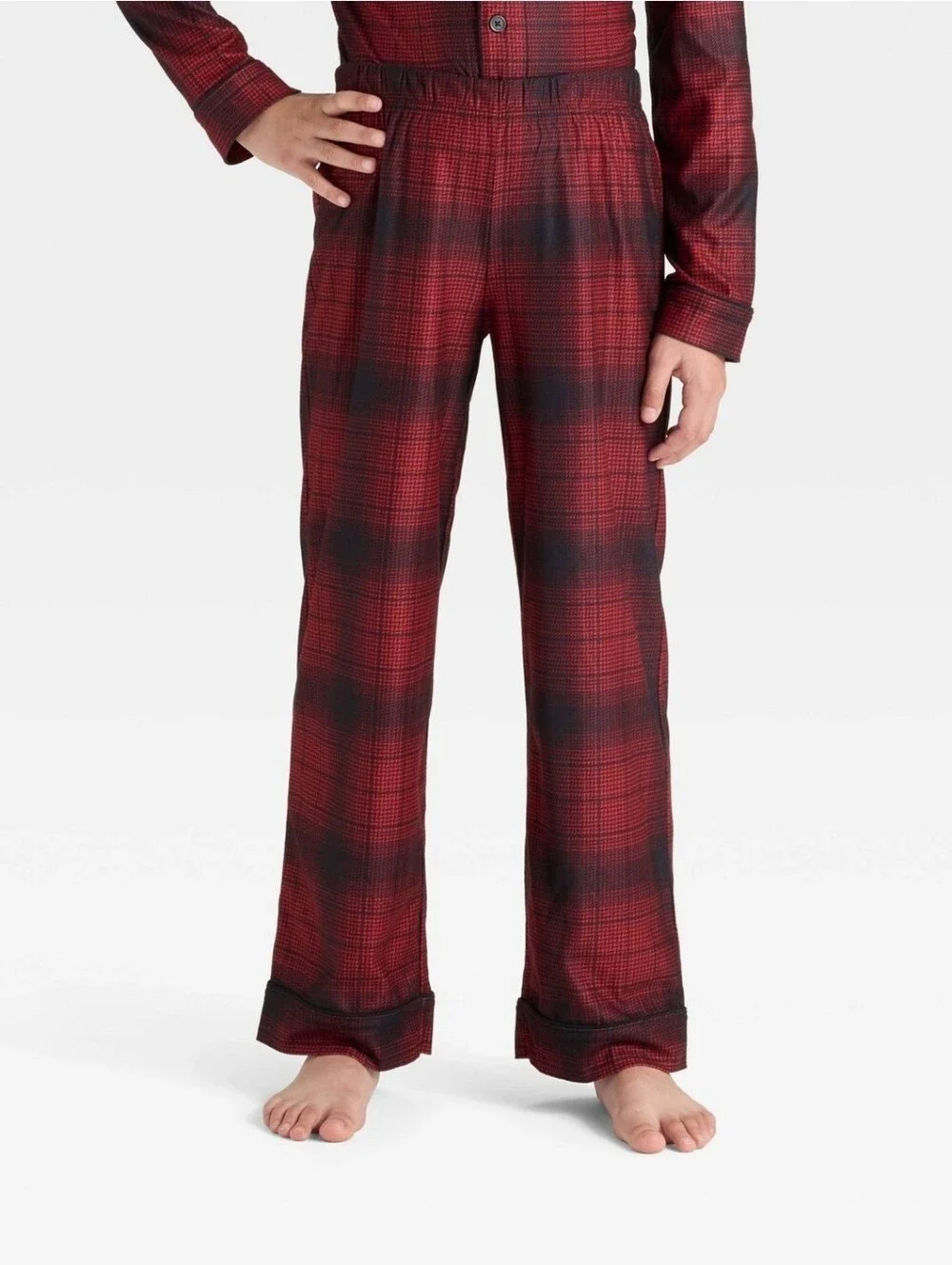Cat & Jack Boys' 2pc Plaid Holiday Long Sleeve Button-Down Pajama Set Red Size S